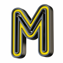 Poster - Yellow black outlined font Letter M 3D