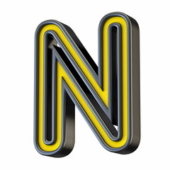 Poster - Yellow black outlined font Letter N 3D