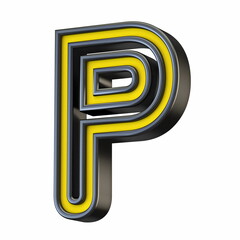 Poster - Yellow black outlined font Letter P 3D