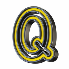 Poster - Yellow black outlined font Letter Q 3D