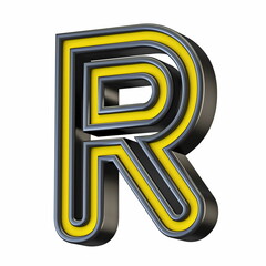 Poster - Yellow black outlined font Letter R 3D