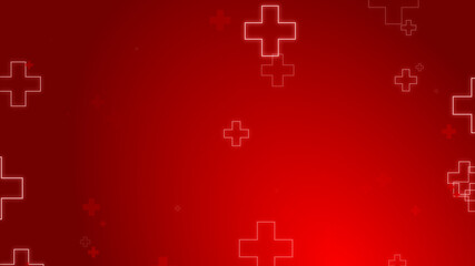 Medical health red cross neon light shapes pattern healthcare background.