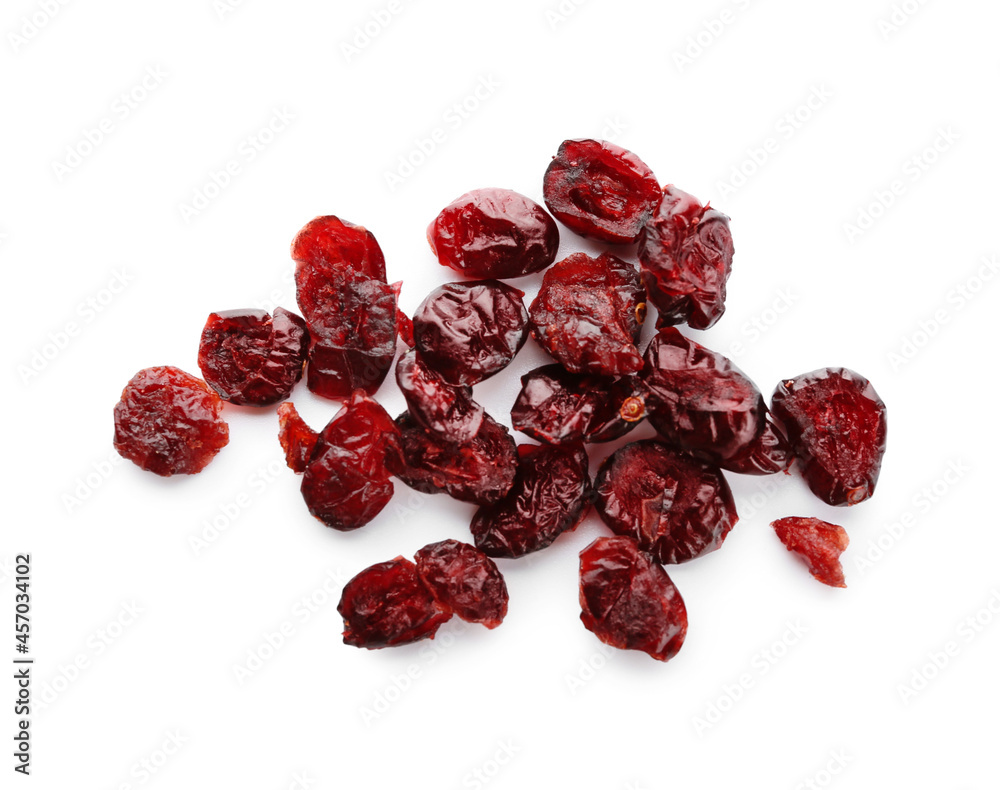 Tasty dried cranberries on white background
