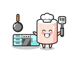 tissue roll character illustration as a chef is cooking