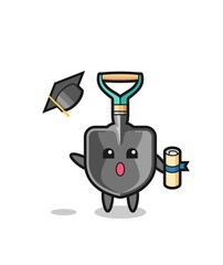 Illustration of shovel cartoon throwing the hat at graduation