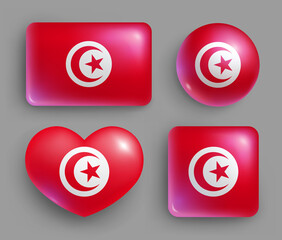 Wall Mural - set of glossy buttons with tunisia country flag. northern african country national flag, red shiny g