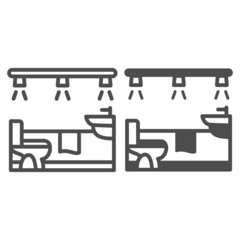 Poster - Bathroom, toilet and lamps line and solid icon, interior design concept, bathroom lighting vector sign on white background, outline style icon for mobile concept and web design. Vector graphics.