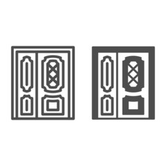 Poster - Front door line and solid icon, interior design concept, main entrance vector sign on white background, outline style icon for mobile concept and web design. Vector graphics.