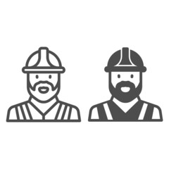Poster - builder with beard in helmet line and solid icon, profession concept, constructor man worker vector 