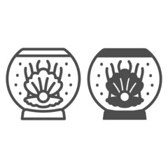 Poster - Shell with pearl in aquarium line and solid icon, interior design concept, fish tank decoration vector sign on white background, outline style icon for mobile concept and web design. Vector graphics.