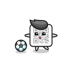 Sticker - Illustration of qr code cartoon is playing soccer