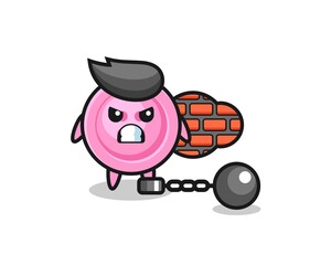 Wall Mural - Character mascot of clothing button as a prisoner