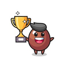 Sticker - Cartoon Illustration of chocolate egg is happy holding up the golden trophy