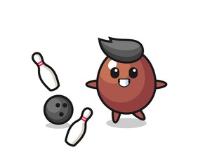 Poster - Character cartoon of chocolate egg is playing bowling