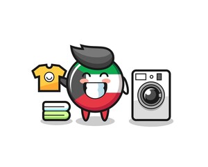 Sticker - Mascot cartoon of kuwait flag badge with washing machine