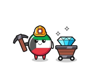 Sticker - Character Illustration of kuwait flag badge as a miner