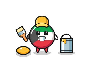 Sticker - Character Illustration of kuwait flag badge as a painter