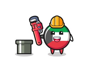 Sticker - Character Illustration of kuwait flag badge as a plumber