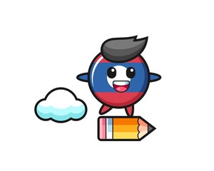 Sticker - laos flag badge mascot illustration riding on a giant pencil