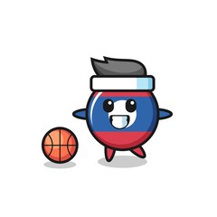 Sticker - Illustration of laos flag badge cartoon is playing basketball