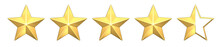 Four And A Half Gold Stars Customer Icon For Product Rating Review. 3d Rendering Of 4 And A Half Golden Stars For Website And Mobile Application Isolated On White Background.