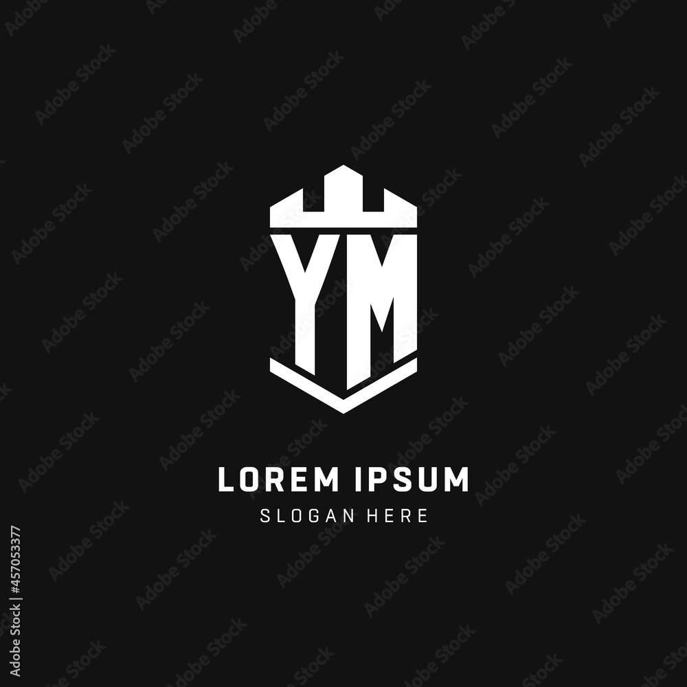 YM monogram logo initial with crown and shield guard shape style Stock ...