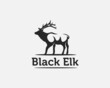 black silhouette elk deer moose antelope buck walking drawn art logo template illustration