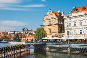 Wall Mural - Vltava river and old downtown of Prague, the capital of Czech Republic