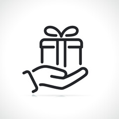 Sticker - gift in hand line icon