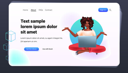Poster - woman using laptop social media network online communication concept full length copy space