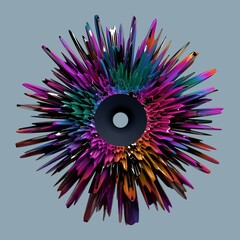 Poster - abstract shape with colorful spikes. 3d render / rendering.