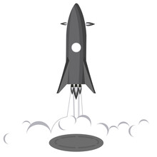 Rocket Landing Logo Illustration. Returning Rocket To It Runway. Isolated On White Background.