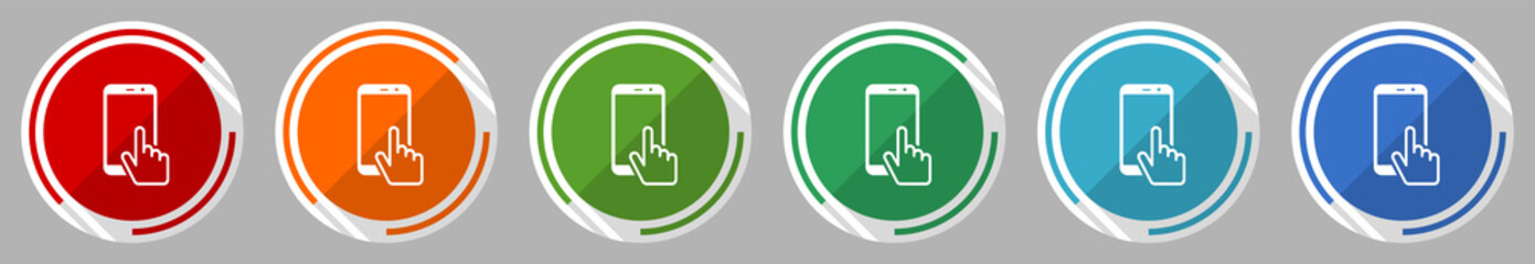 Leinwandbilder - Smartphone, mobile phone icon set, vector illustration in 6 colors options for webdesign and mobile applications, flat design symbol