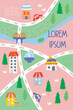 Cute city map pattern, wallpaper for kids, illustration for preschool, hometown background, landscape with house and tree, city map collections.