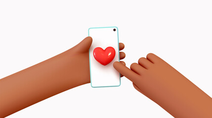 Poster - In hands of mobile phone, icons like red heart, approval social networks. Social media creative idea 3d concept with realistic design. People Holding Smartphone. Vector illustration