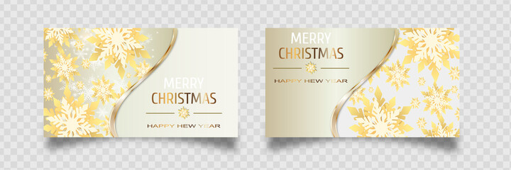 Wall Mural - Christmas background with shining golden snowflakes and snow. Merry Christmas card illustration on black background. Sparkling golden snowflakes with glitter texture