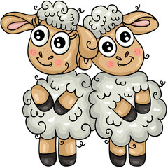 Sticker - two cute baby lambs standing