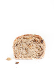 Wall Mural - Whole wheat bread with mix seed and raisin on white background