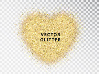 Wall Mural - Golden glitter particles in heart shape, on transparent background. Abstract luxury glow golden vector hear can be used for Valentines Day design