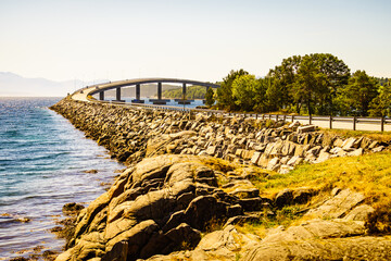 Wall Mural - Road bridge Bolsoya, coast landscape Norway