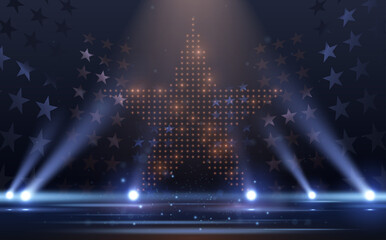 Wall Mural - blue and gold lights stage with stars