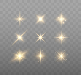 Aufkleber - Set of shining sparkles and lens flares. Glowing lights isolated on transparent background. Vector illustration