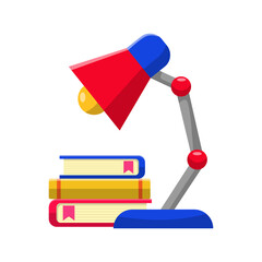Canvas Print - Desk lamp with books vector illustration in flat style isolated on white background