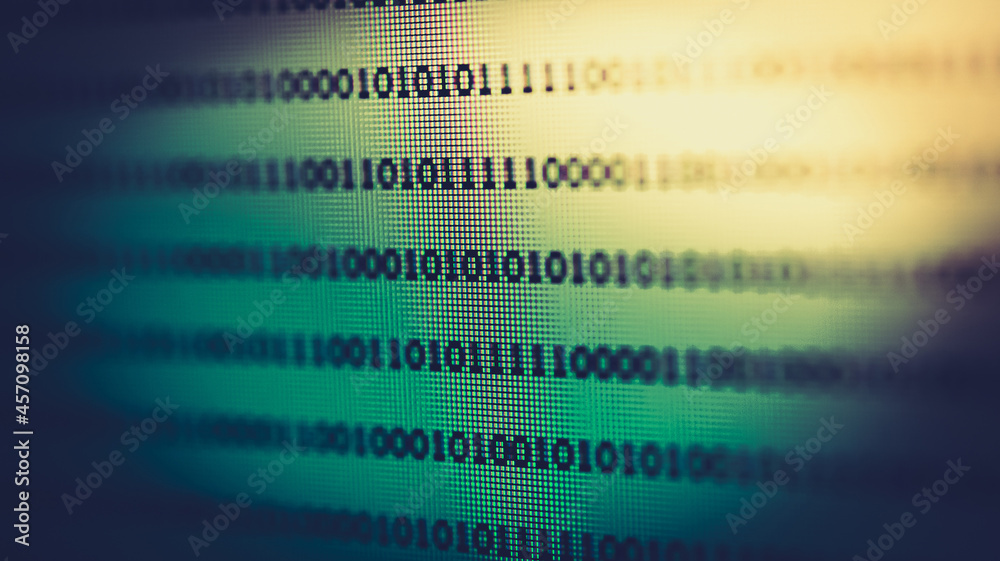 Abstract background of digital binary code of DEFI software. Crypto ...