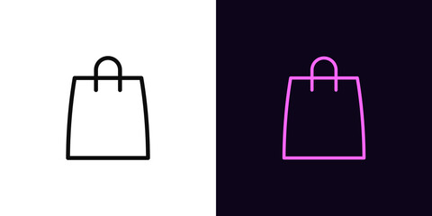 Poster - Outline shop bag icon, with editable stroke. Linear paper bag sign, shopping pictogram