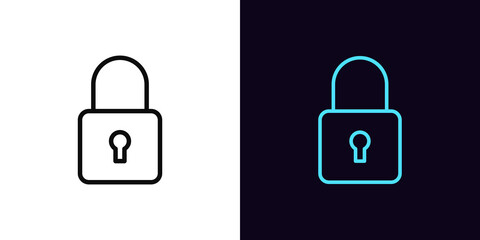Poster - Outline lock icon, with editable stroke. Linear lock sign, closed padlock pictogram
