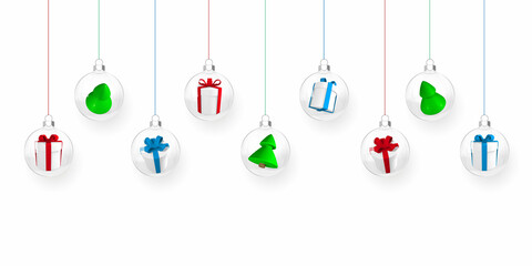 Wall Mural - transparent christmas balls with gift boxes and xmas trees inside. xmas glass ball. holiday decorati