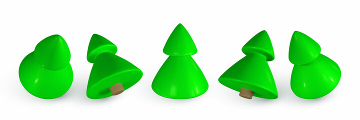 Wall Mural - Green 3D render and draw by mesh xmas tree. Fir tree with shadow isolated on white background. Vector illustration