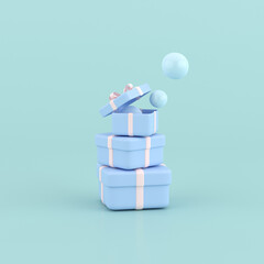 Poster - 3D rendering of round gift box and balloons. Minimal concept.