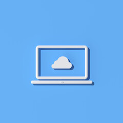 Poster - Illustration of laptop with cloud computing icon on blue background, Outline style, 3d rendering.